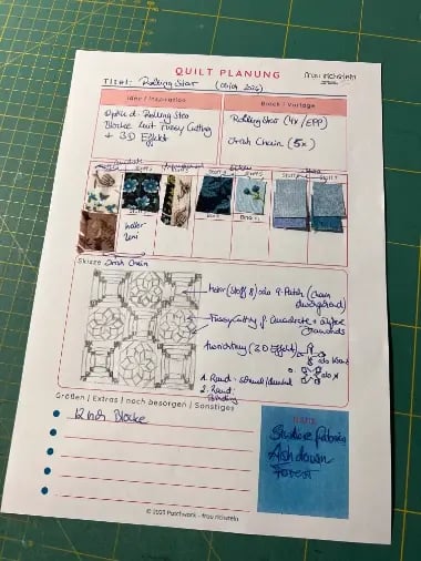 Quilt-Planer mit Stoffbeispielen