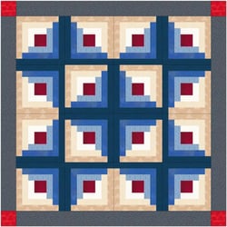 Beispiel Quiltdesign mit 16 Log Cabin Blöcken
